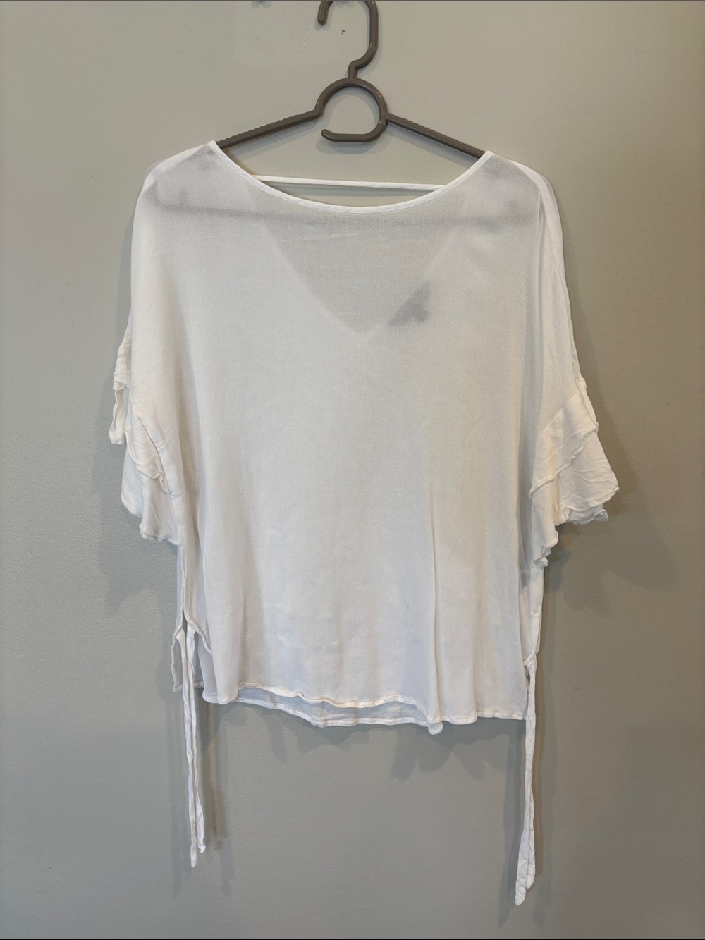 Express White Ruffle Sleeve Tie-Side Top